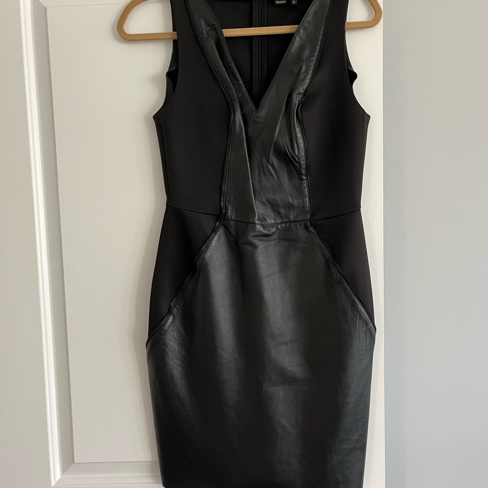 Black dress with leather trim